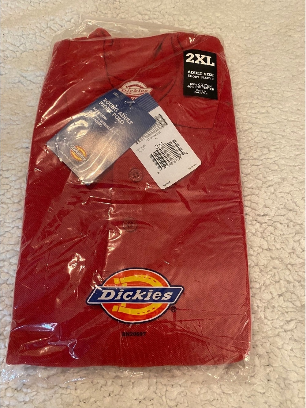 NWT Dickies Young Adult Pique Polo Shirt Red 2XL Short Sleeve Uniform Workwear